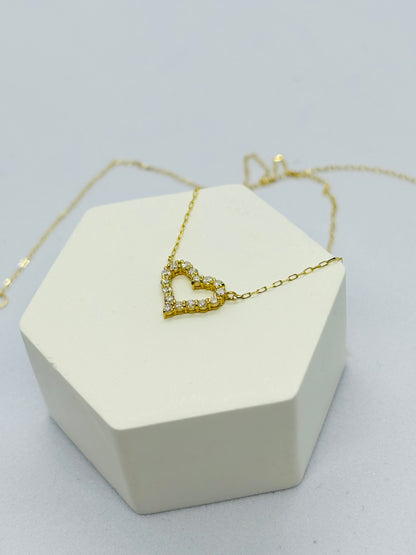 18K Gold Natural Diamond Heart Attached Necklace 0.158ct
