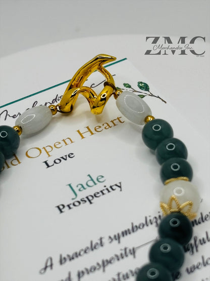 18K Gold Open Heart Jade Bracelet (Electroform Heart)