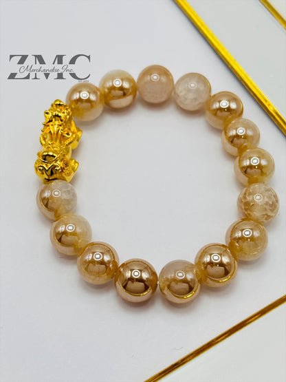 18K Gold Lucky Piyao/ Pi Xiu  Bracelet Sand Stone ( Hollow Empty Inside) Large