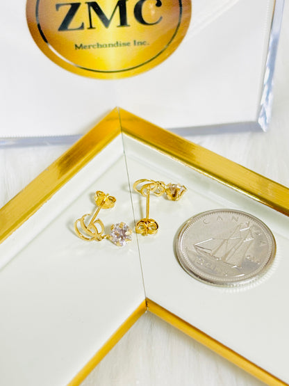 18K Gold Dangling Zircon Stone Earrings