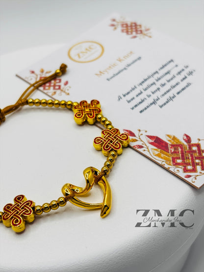 18K Gold Open Heart Lucky Mystic Knot String Bracelet (Electroform Heart)