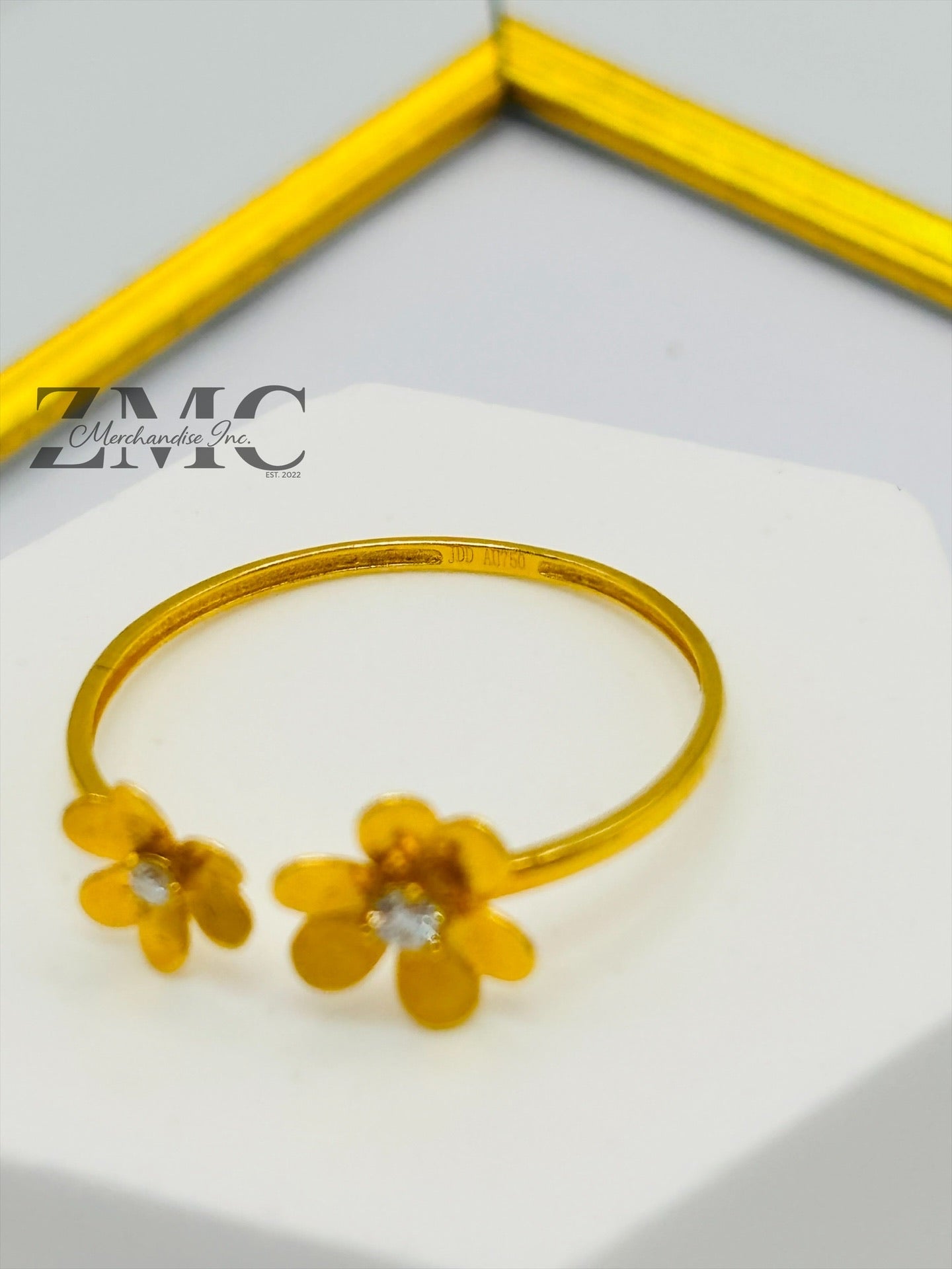 18K Gold Double Flower Moissanite Diamond Ring