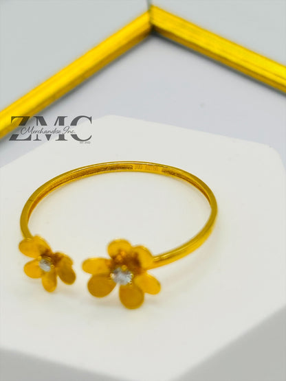 18K Gold Double Flower Moissanite Diamond Ring