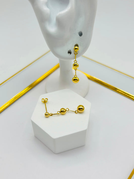 18K Gold Ball Dangling Earrings