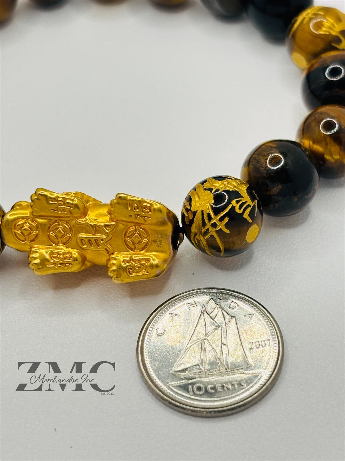 18K Gold Lucky Piyao/ Pi Xiu  Bracelet Tiger Eye Dragon Stone( Hollow Empty Inside) Extra Large Matte