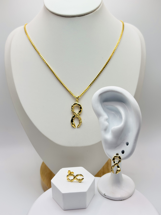18K Gold Serpentine Earrings and Necklace Set