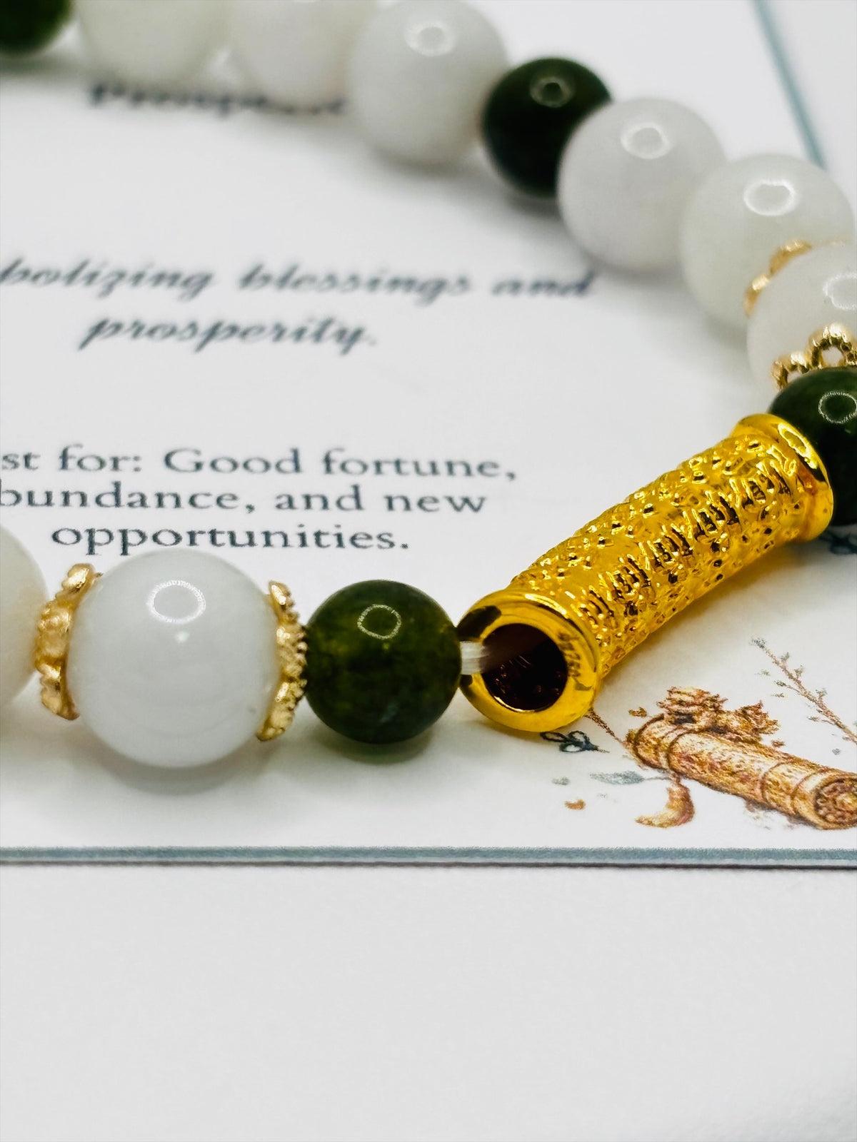 18K Gold  Lucky Baifu Tube Jade Bracelet  ( Hollow Empty Inside)