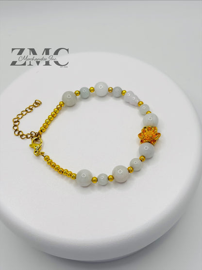 18K Gold Lucky Koi Fish Bracelet Jade Hulu Stone ( Hollow Empty Inside)