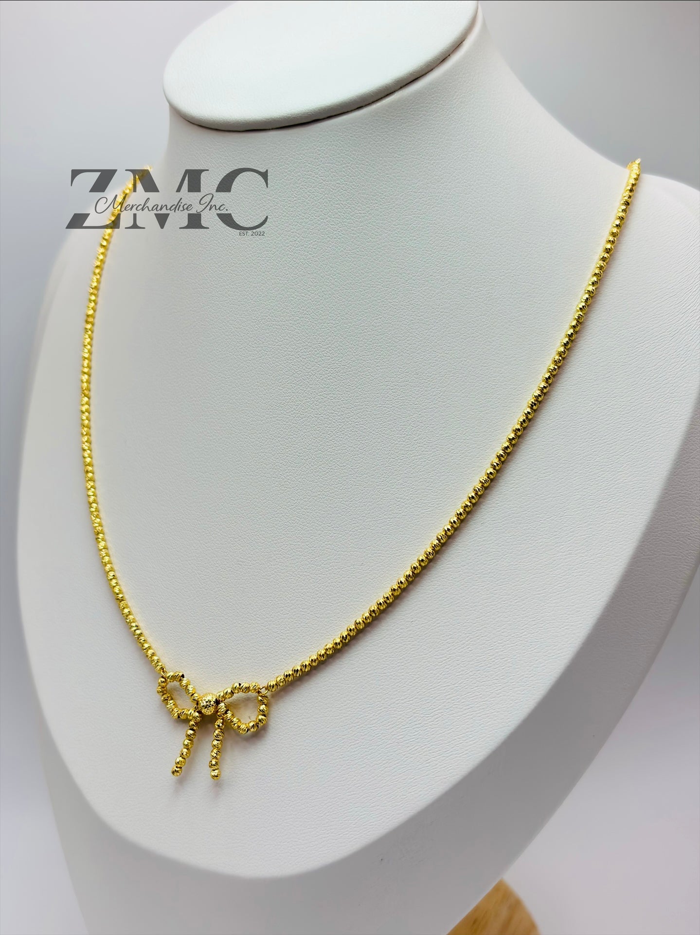 18K Gold Mirror Ball Ribbon Necklace