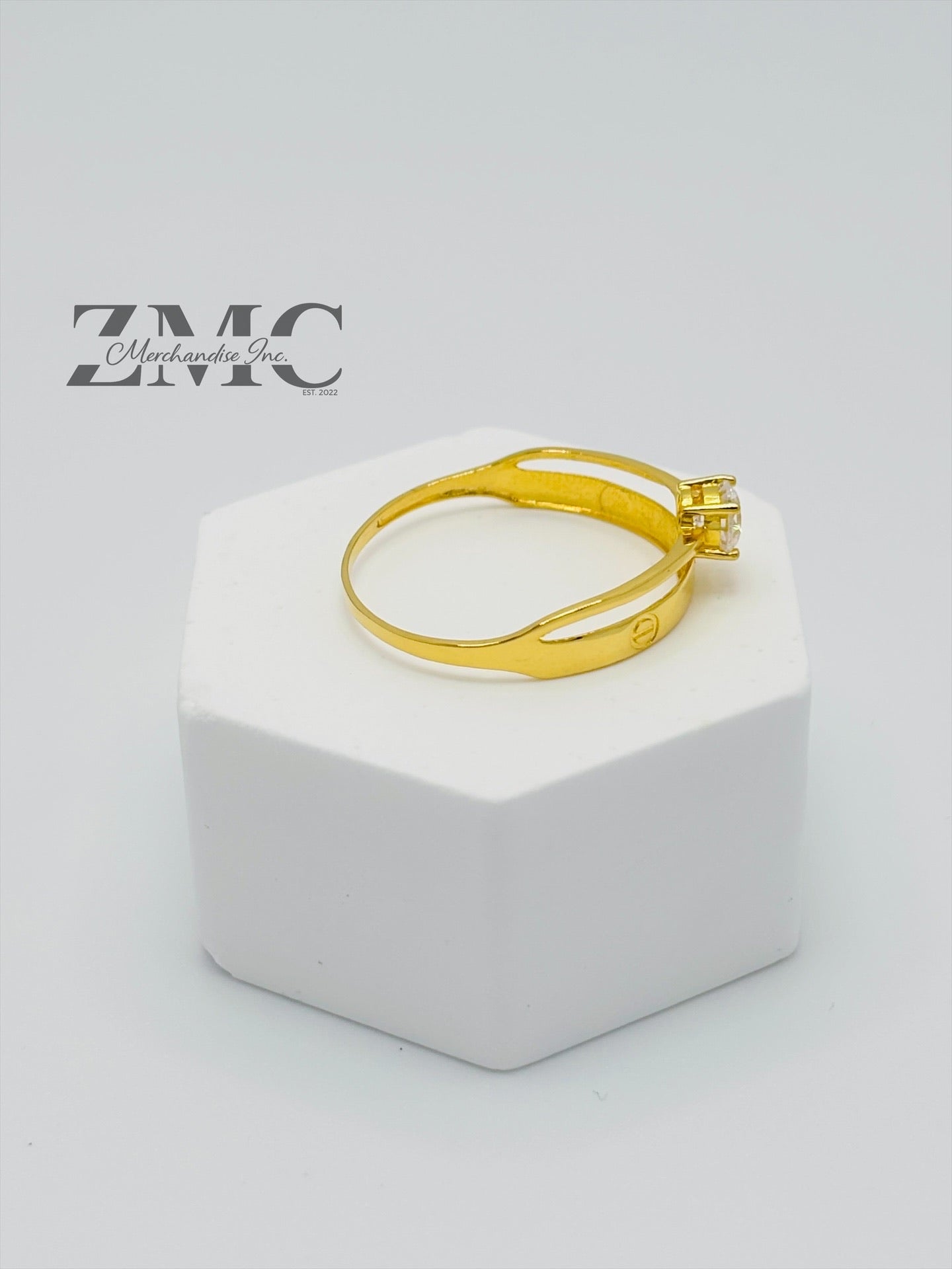 18K Gold Wedding Band with Stone Ring