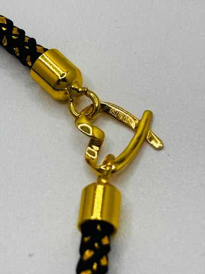 18K Gold Open Heart Small Gold/Black String Bracelet