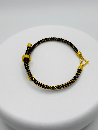 18K Gold Open Heart Small Gold/Black String Bracelet