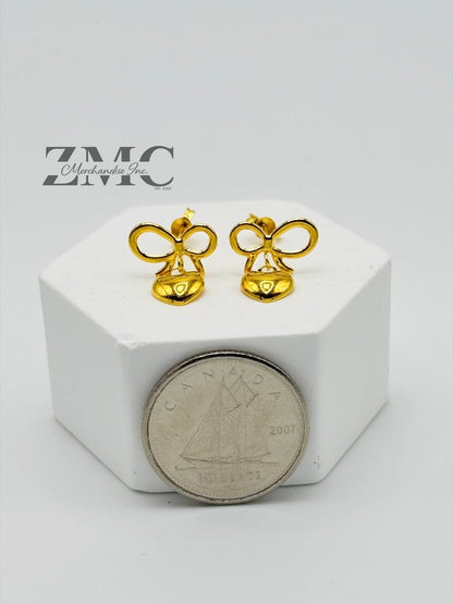 18K Gold Ribbon Heart Earrings