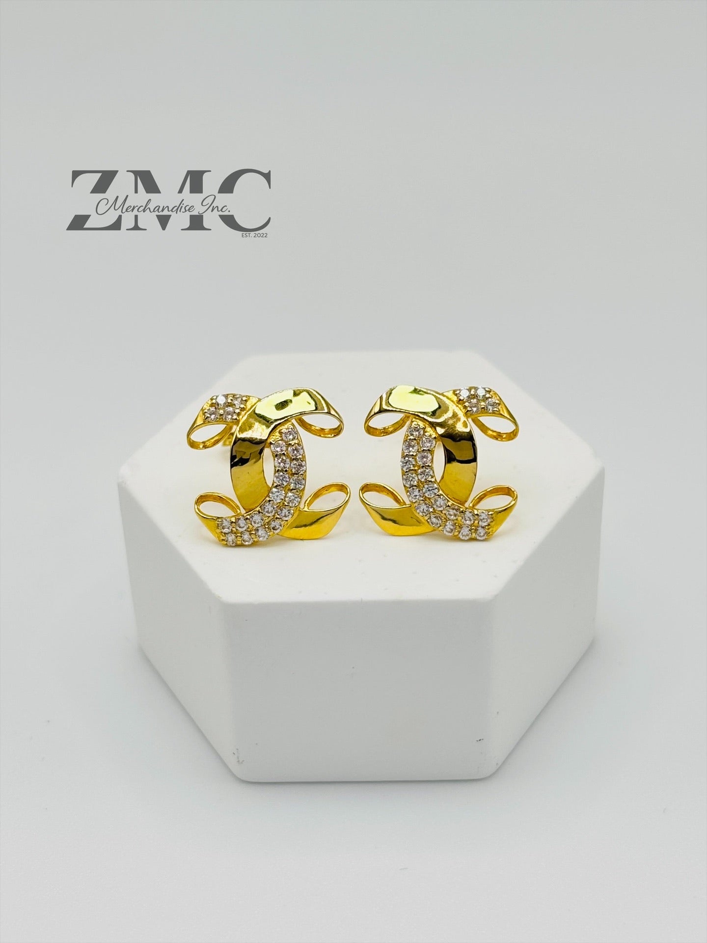18K Gold C with Stone Earrings
