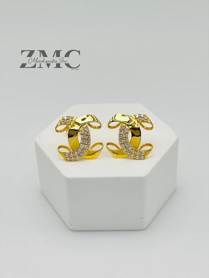 18K Gold C with Stone Earrings