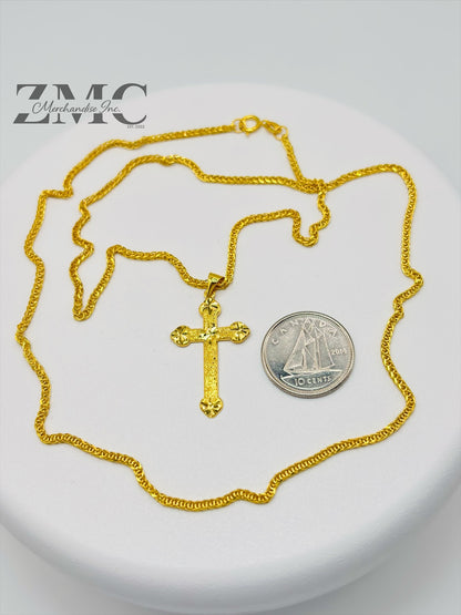 18K Gold Diamond Cut Cross Necklace