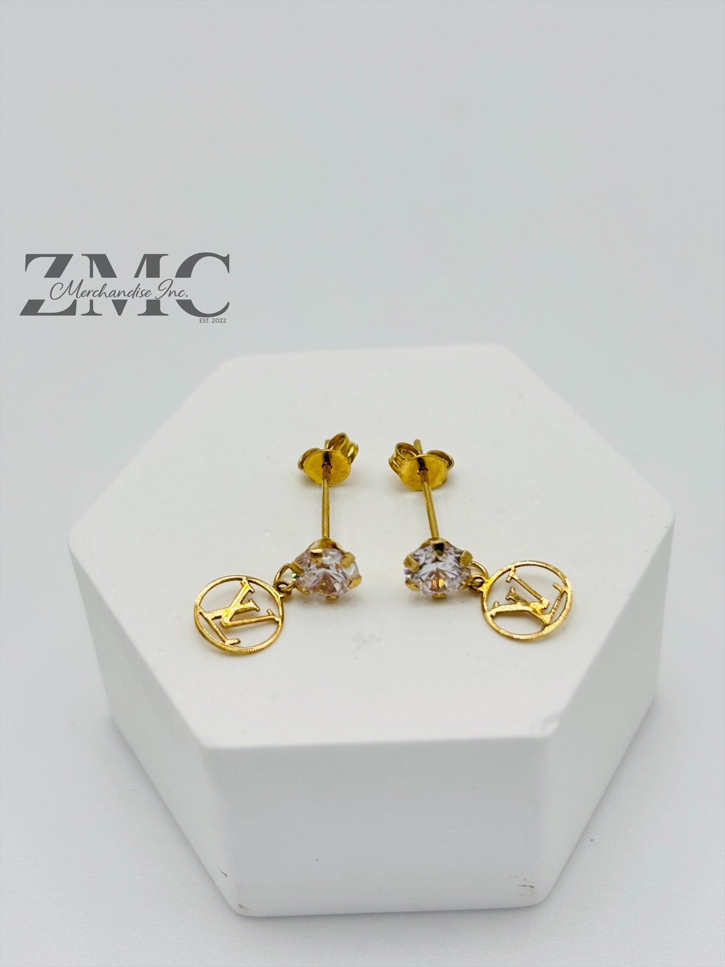 18K Gold Dangling Zircon Stone Earrings
