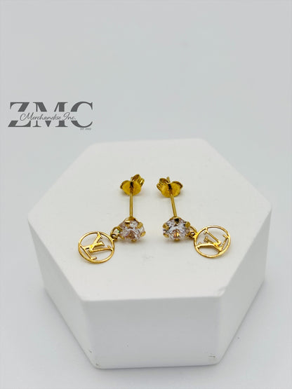 18K Gold Dangling Zircon Stone Earrings