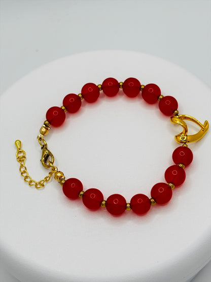 18K Gold Open Heart Red Agate Bracelet (Electroform Heart)