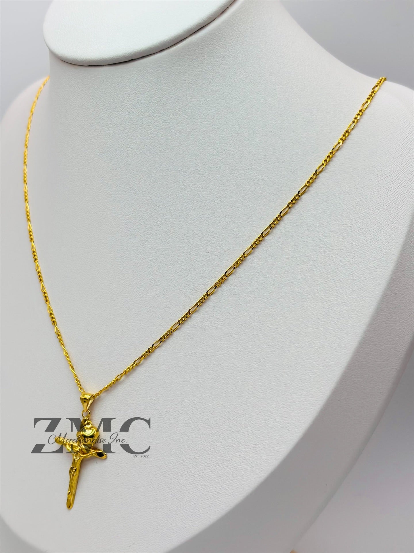 18K Gold Cross & Heart Necklace