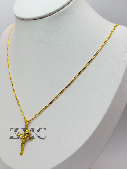 18K Gold Cross & Heart Necklace