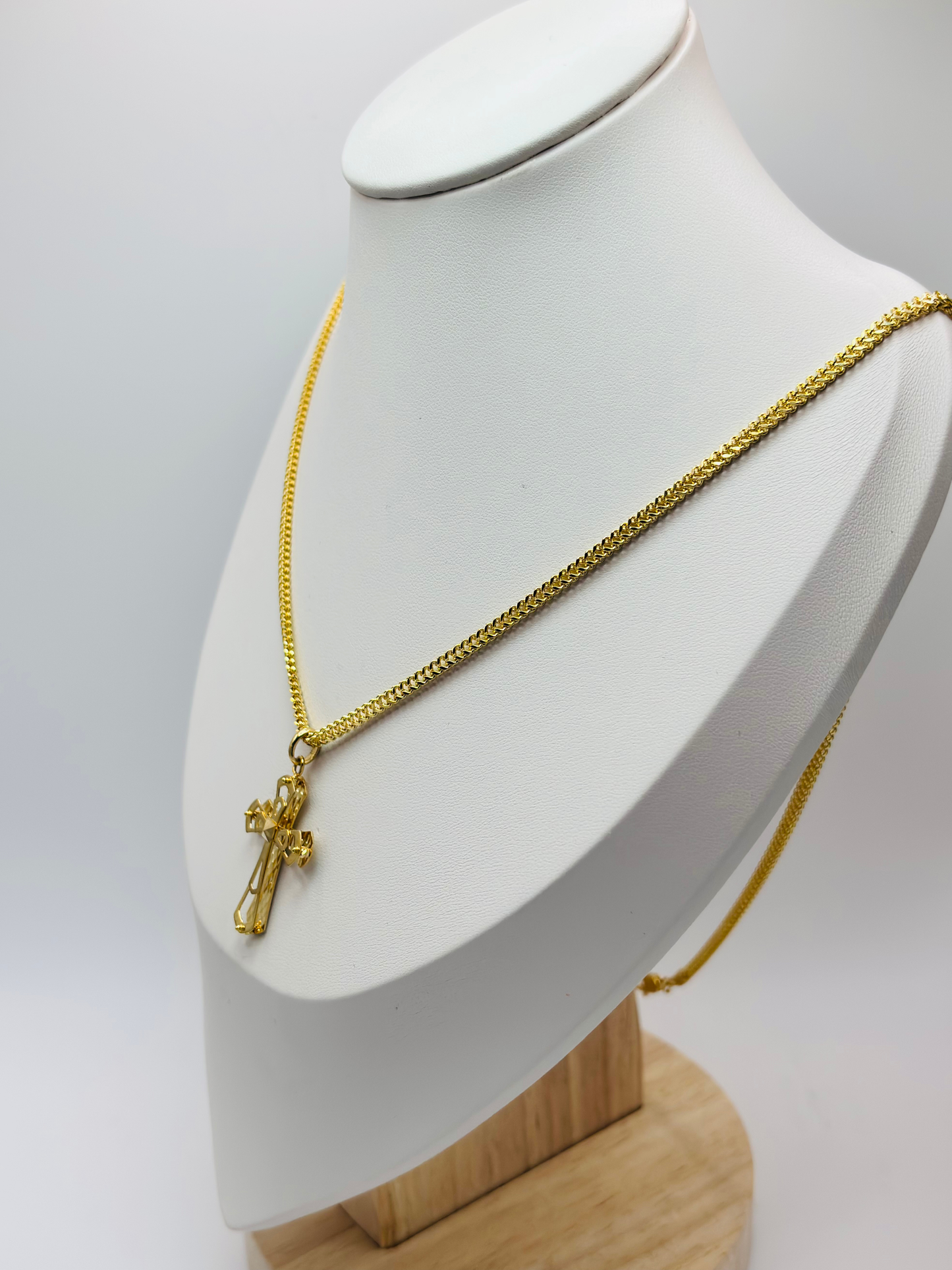 18K Gold Back to Back Cross Necklace