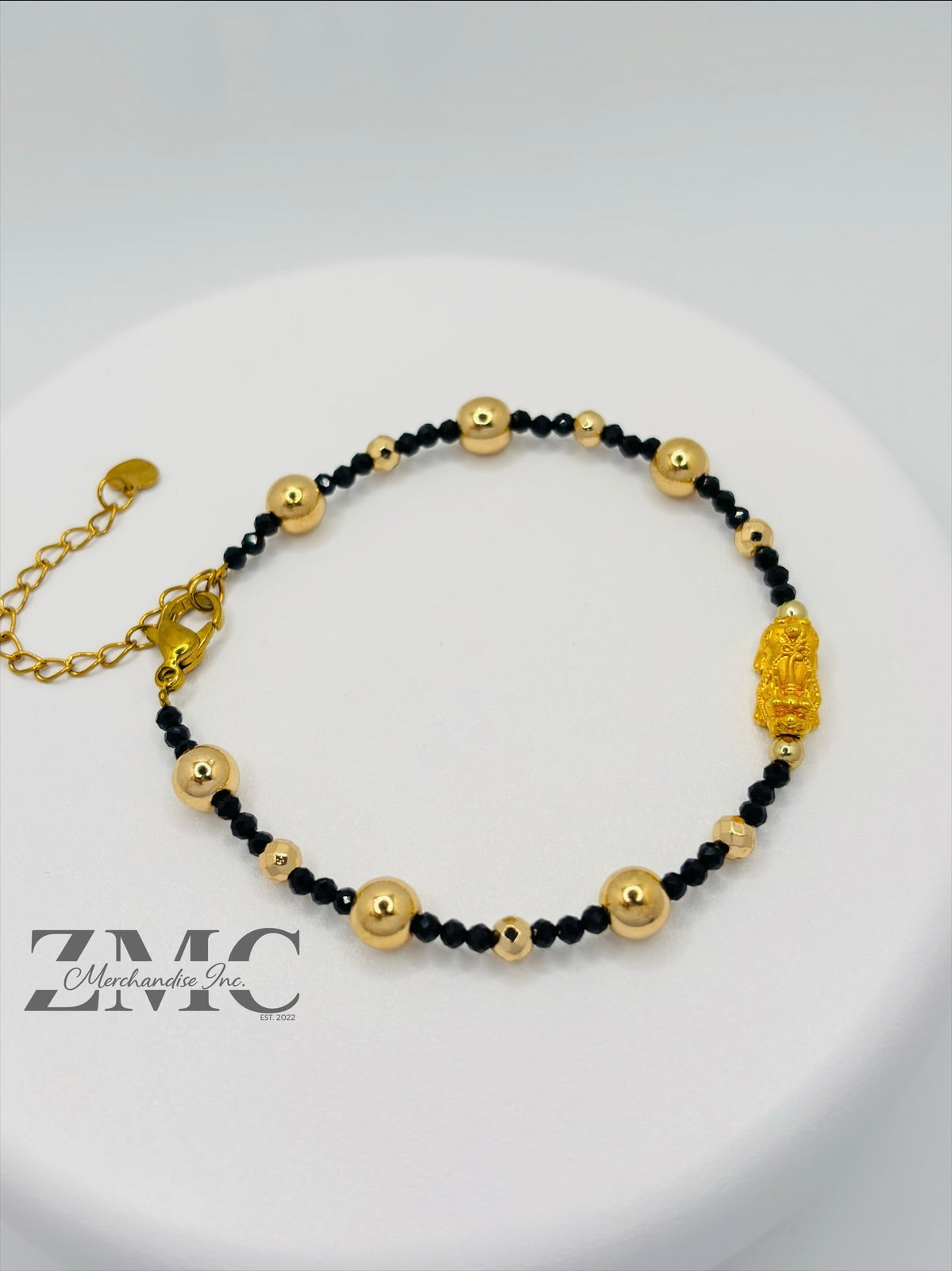 18K Gold  Lucky Piyao/ Pi Xiu Black Spinnel Stone  ( Hollow Empty Inside) Small