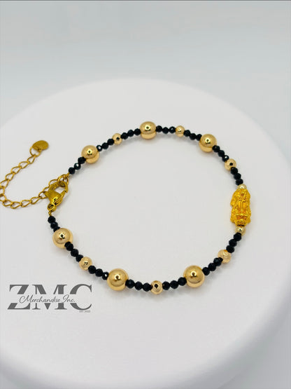 18K Gold  Lucky Piyao/ Pi Xiu Black Spinnel Stone  ( Hollow Empty Inside) Small
