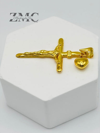 18K Gold Cross Heart Pendant