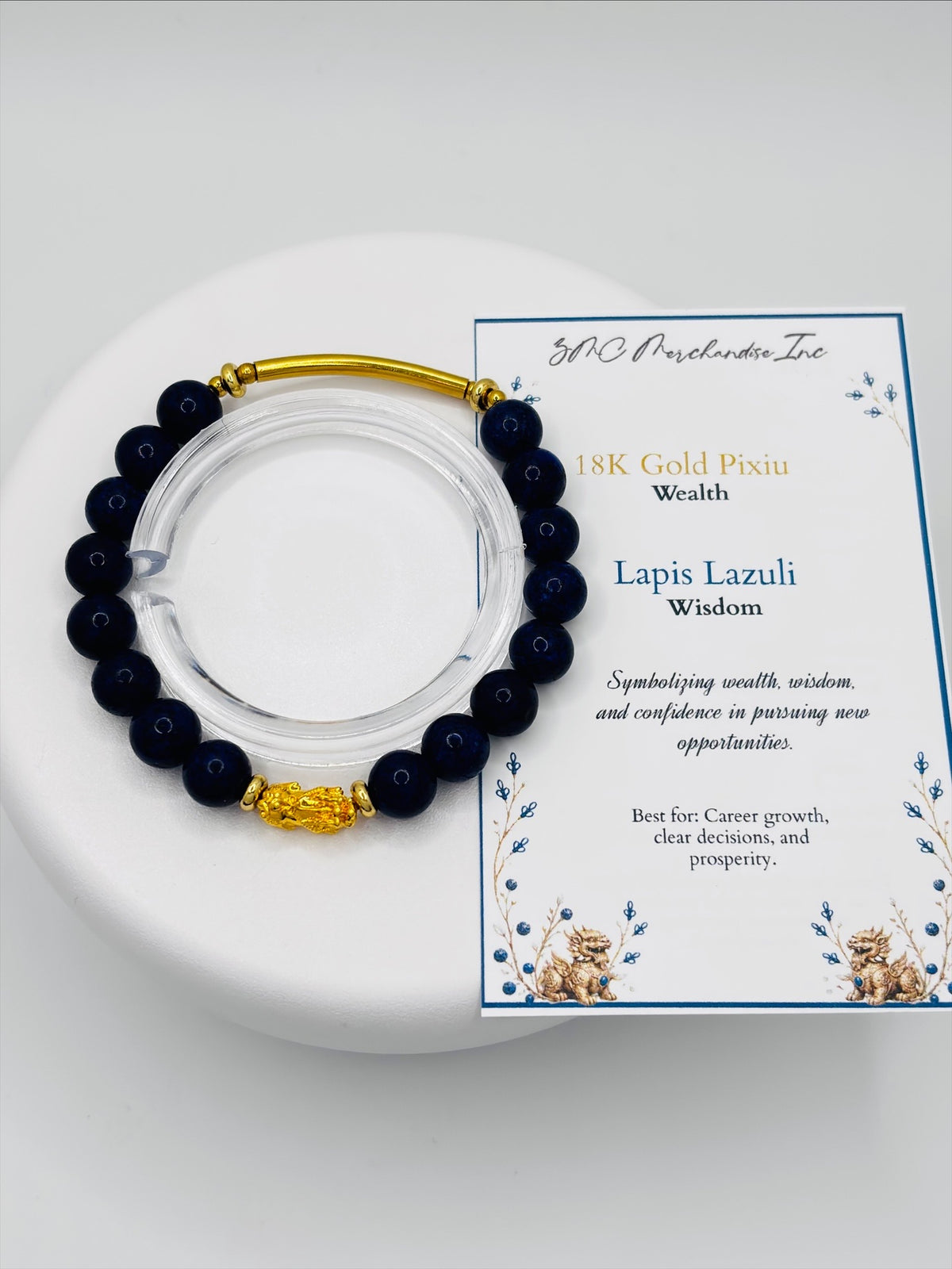 18K Gold Lucky Piyao/ Pi Xiu Lapis Lazuli Bracelet ( Hollow Empty Inside) SMALL PIYAO