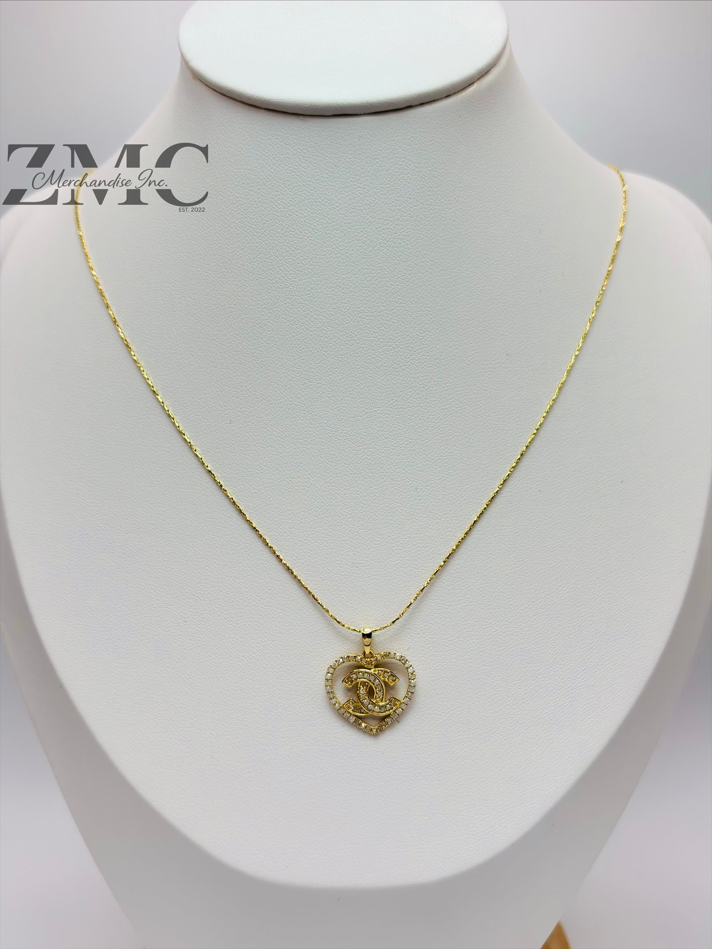K18 Japan Gold Heart Necklace Natural Diamond