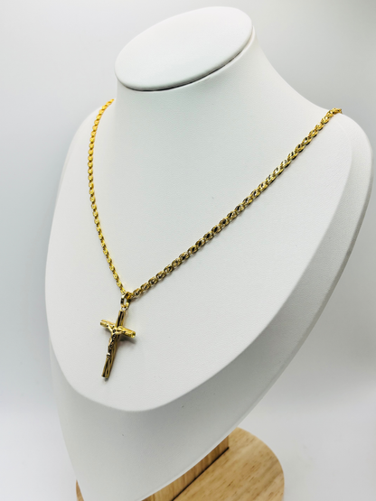 18K Gold Damascus Cross Necklace