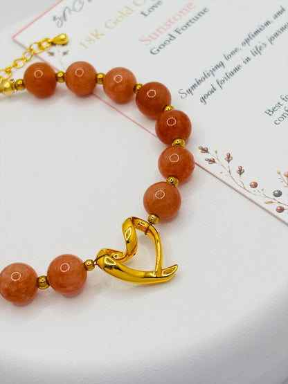 18K Gold Open Heart Sunstone Bracelet (Electroform Heart)
