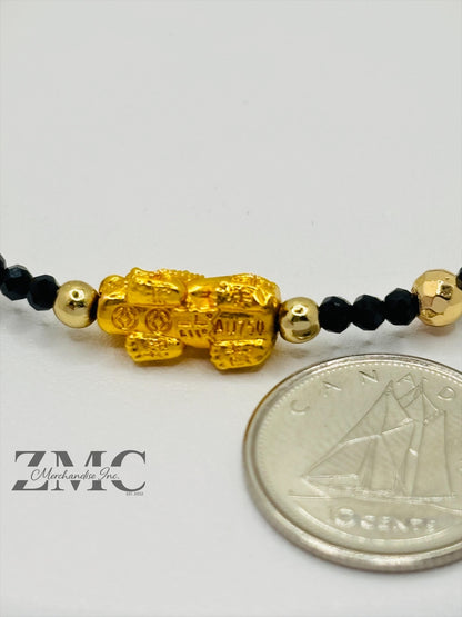 18K Gold  Lucky Piyao/ Pi Xiu Black Spinnel Stone  ( Hollow Empty Inside) Small