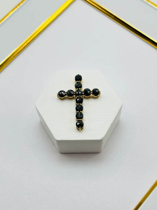 18K Yellow Gold Cross Black Natural Diamond 4 carat