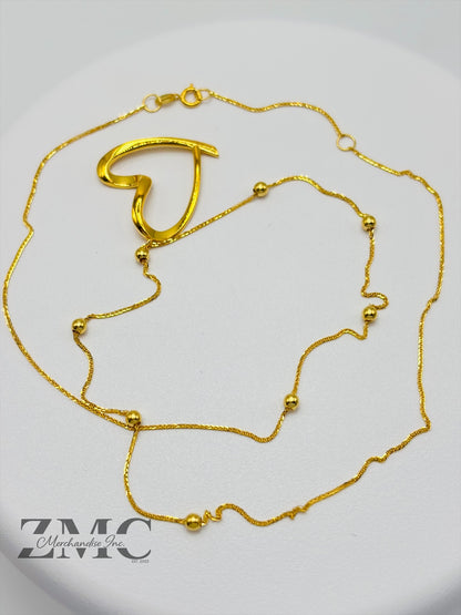 18K Gold Attached Heart with Ball Necklace