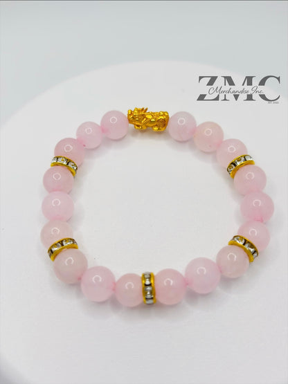 18K Gold  Lucky Piyao/ Pi Xiu Rose Quartz Stone  ( Hollow Empty Inside) Small
