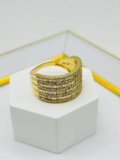 K18 Japan 4 Layered Natural Diamond Baguette Ring 1.5 carat