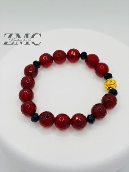 18K Gold  Lucky Money Catcher Ball Red Chalcedony Bracelet  ( Hollow Empty Inside)