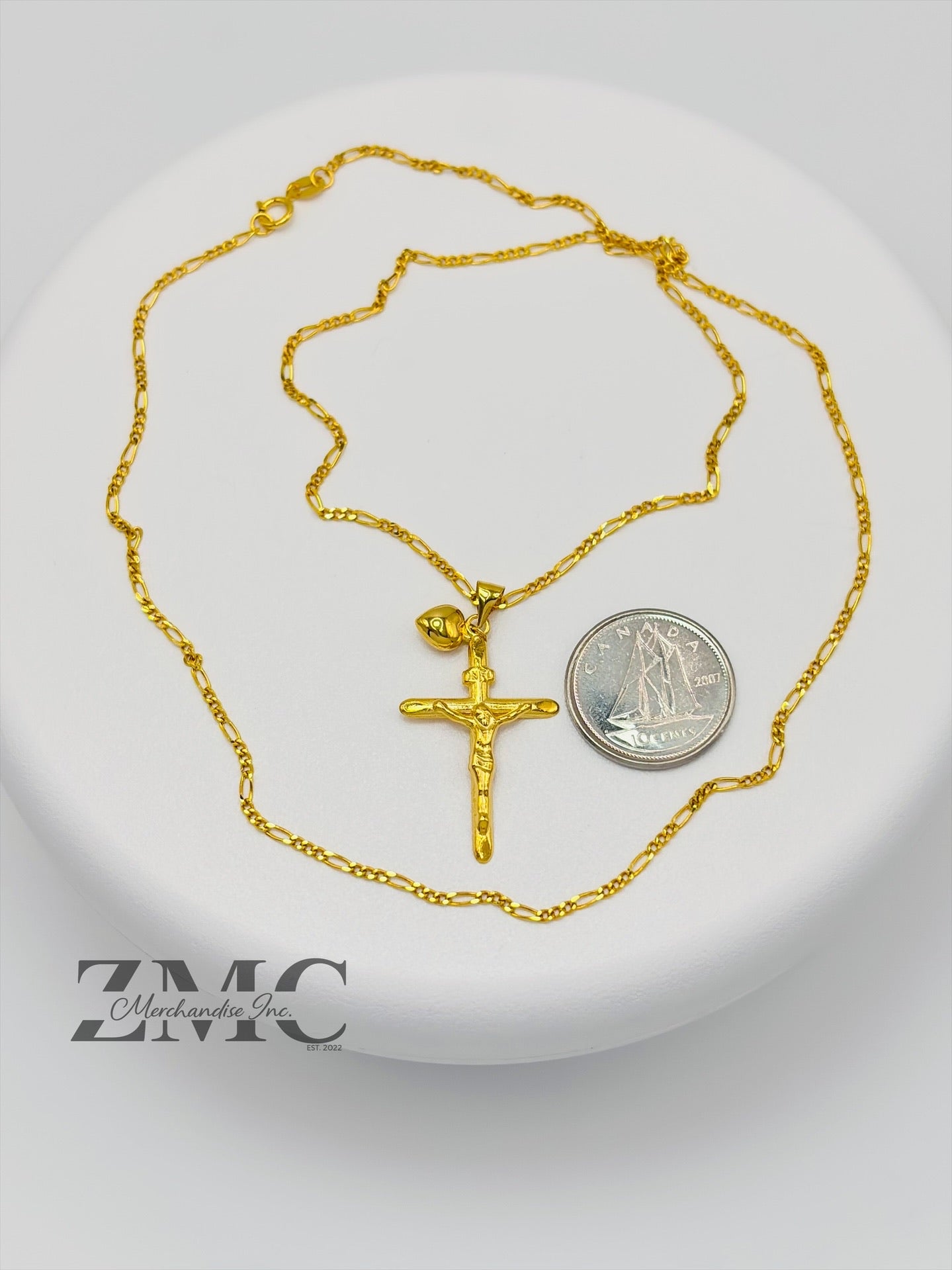 18K Gold Cross & Heart Necklace