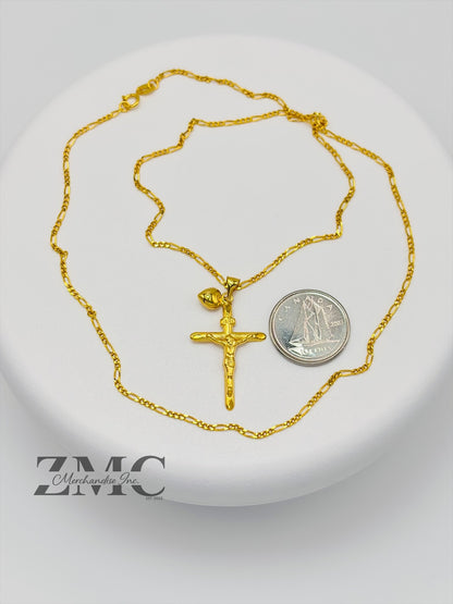 18K Gold Cross & Heart Necklace