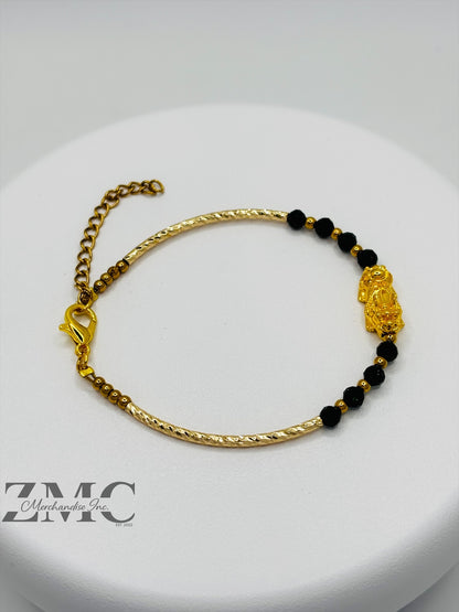 18K Gold Lucky Piyao/ Pi Xiu Green Sandstone Bracelet ( Hollow Empty Inside) Medium