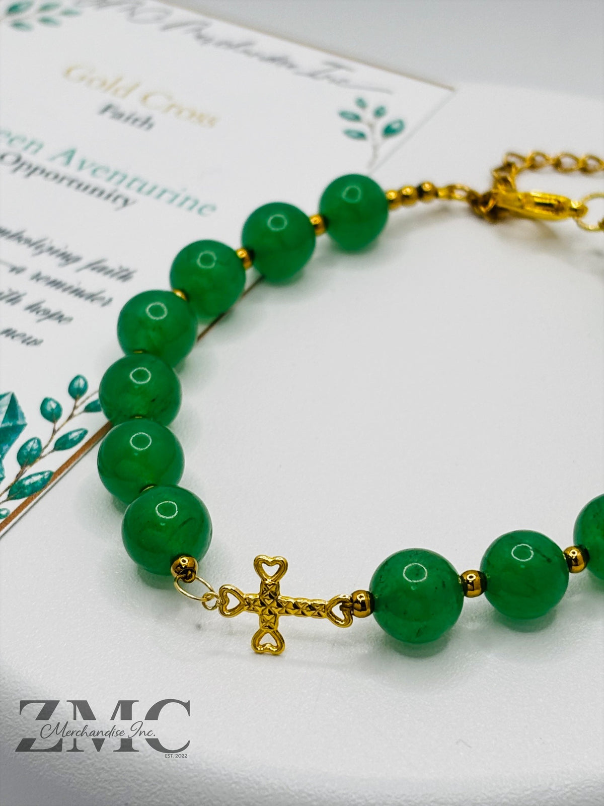 18K Gold Cross Aventurine Bracelet ( Hollow Empty Inside)