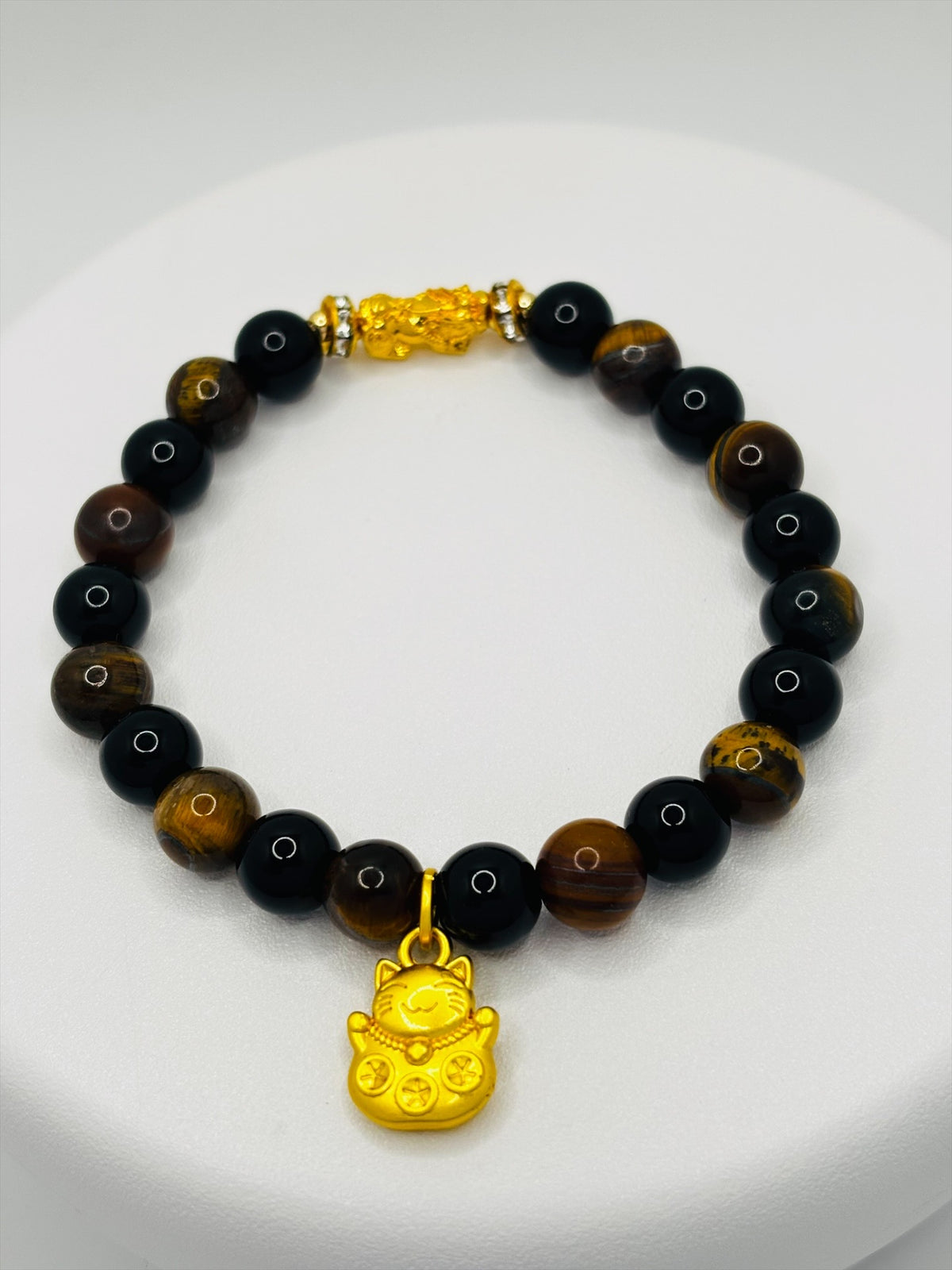18K Gold Lucky Piyao/ Pi Xiu Obsidian, Tiger Eye Bracelet ( Hollow Empty Inside) SMALL PIYAO