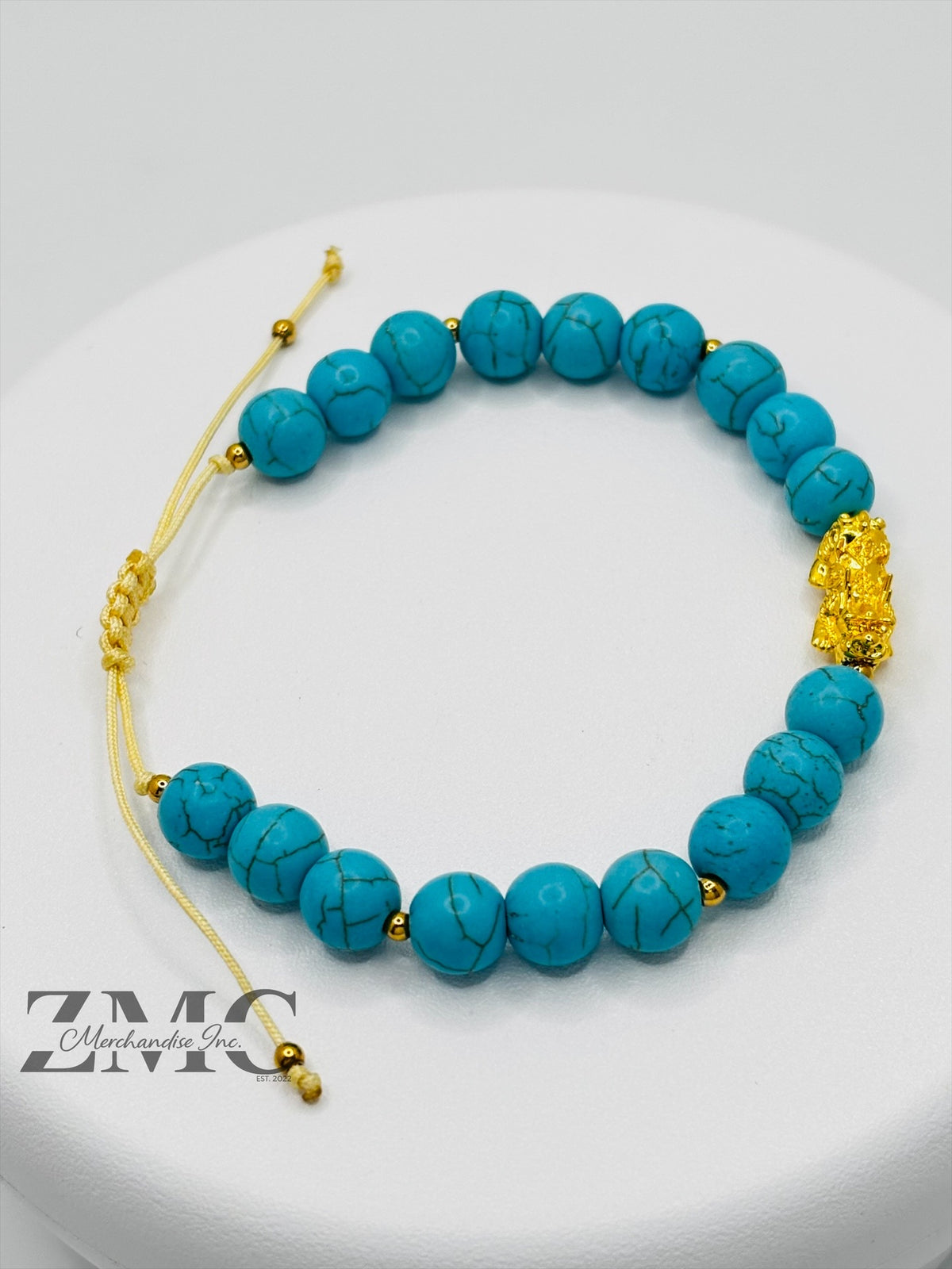 18K Gold Lucky Piyao/ Pi Xiu Blue Turquoise Bracelet ( Hollow Empty Inside) Medium