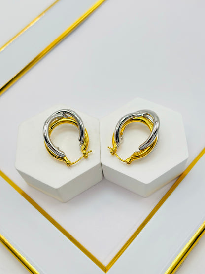 18K Gold Two Tone Loop Earrings (Electroform)