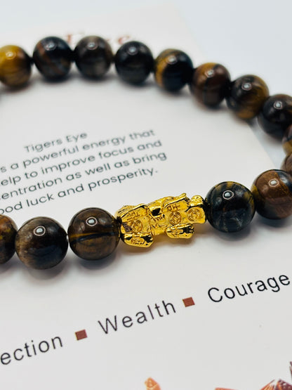 18K Gold Lucky Piyao/ Pi Xiu Tiger Eye Stone ( Hollow Empty Inside) Medium Size