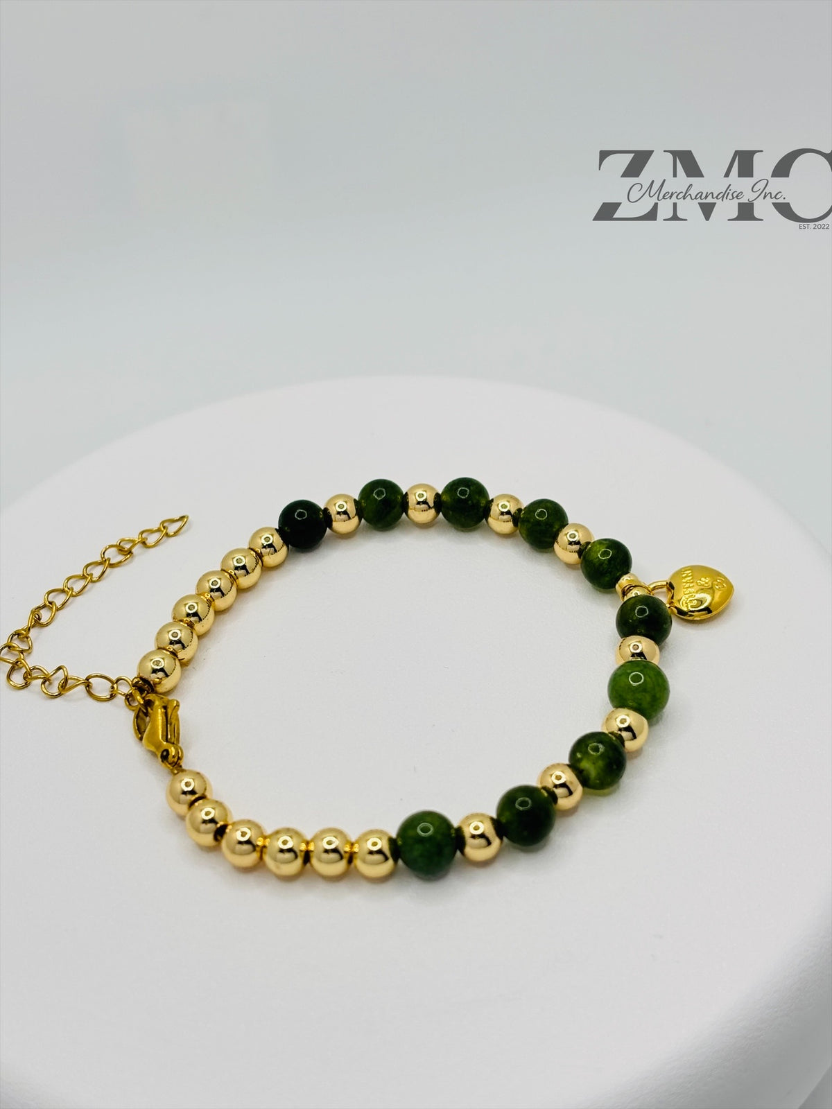 18K Gold Red Heart with Jade Stone Bracelet