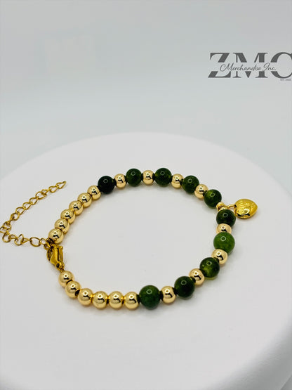 18K Gold Red Heart with Jade Stone Bracelet
