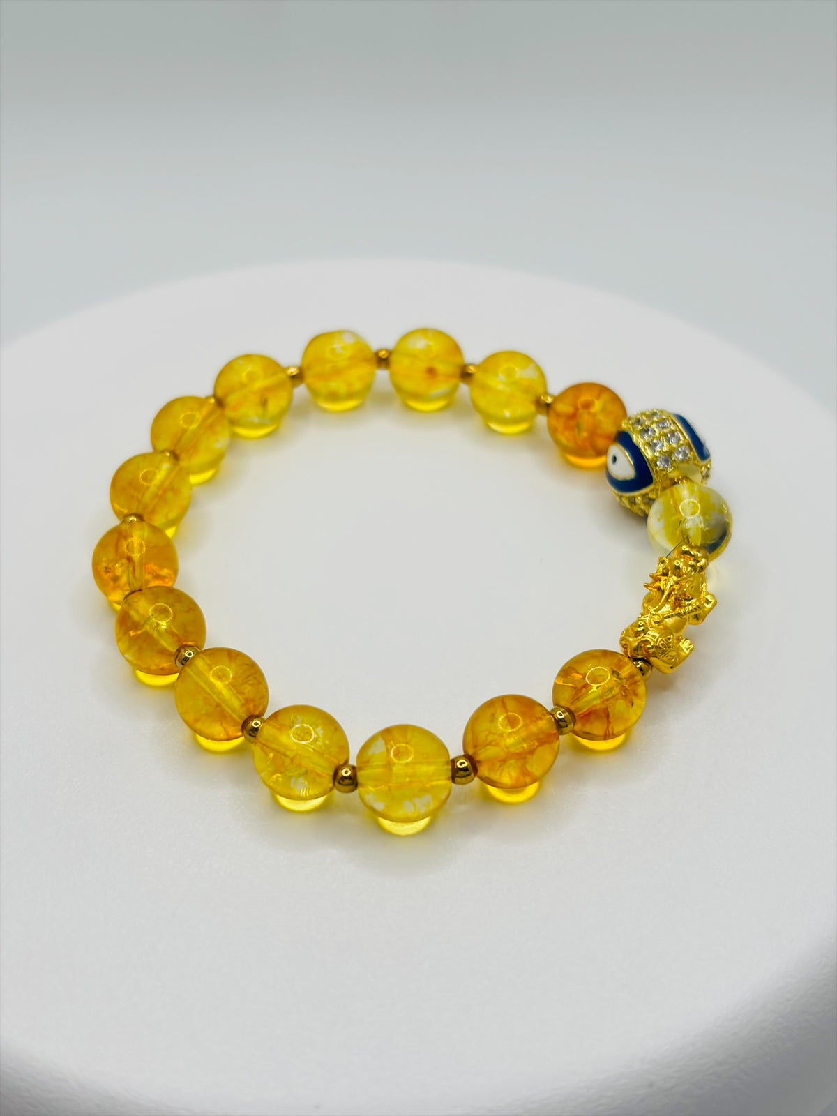 18K Gold Lucky Piyao/ Pi Xiu Citrine Evil Eye Bracelet ( Hollow Empty Inside) Small